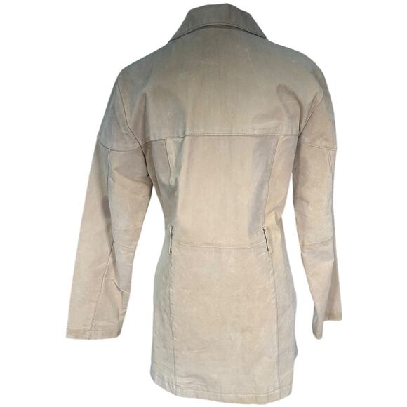 Vintage Buttons 100% Leather Trench Coat Light Weight Size Medium Belt Loops - Picture 2 of 11